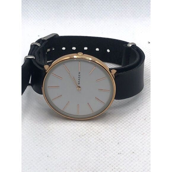Skagen SKW2688 Women's Black Leather Analog White Dial Quartz Wrist Watch KS426 - Picture 5 of 9